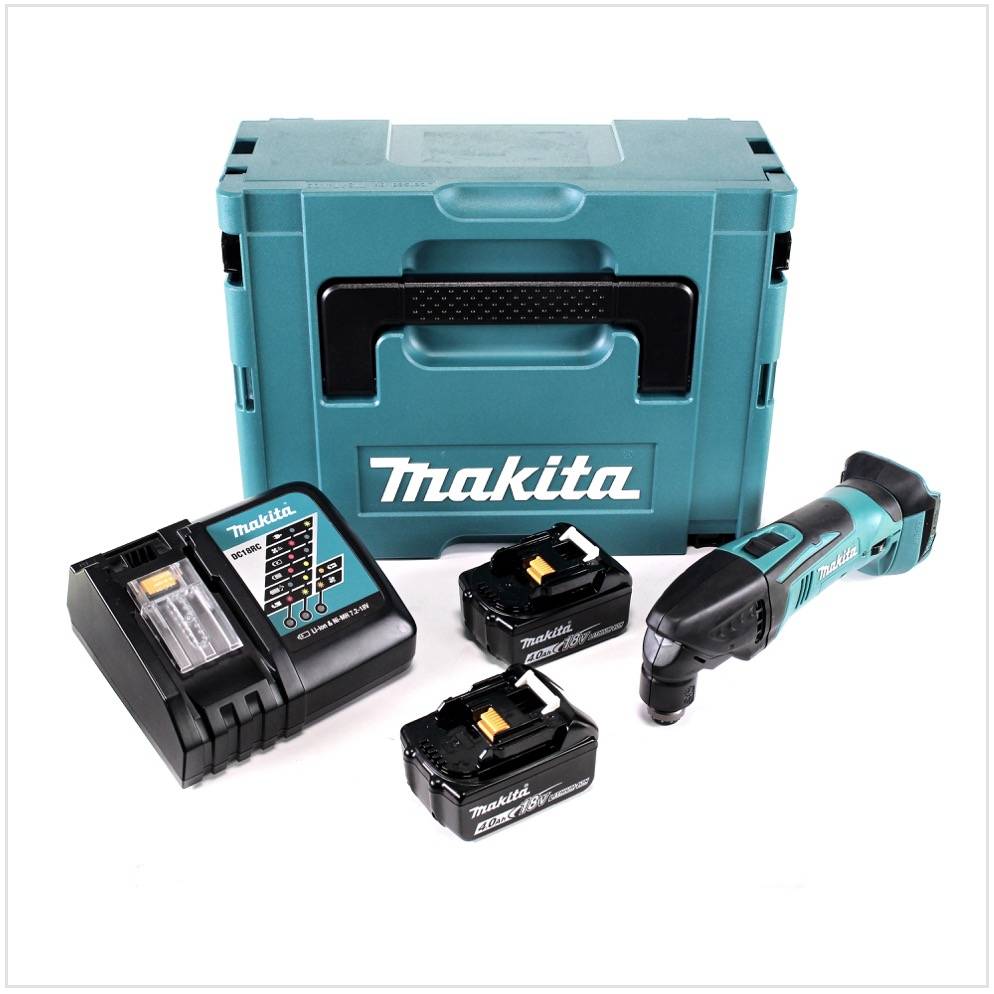 Makita DTM 50 RMJ 18V Li-Ion Akku Multifunktioswerkzeug im Makpac mit 2x 4,0 Ah Akku und 1x Ladegerät