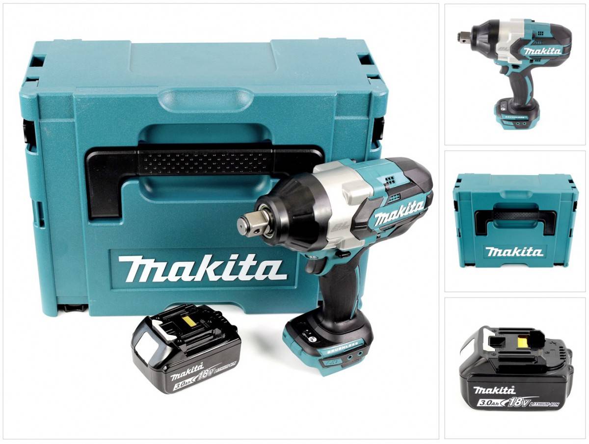 Makita DTW 1001 F1J Akku Schlagschrauber 18V 3/4“ 1050Nm Brushless + 1x Akku 3,0Ah + Makpac - ohne Ladegerät