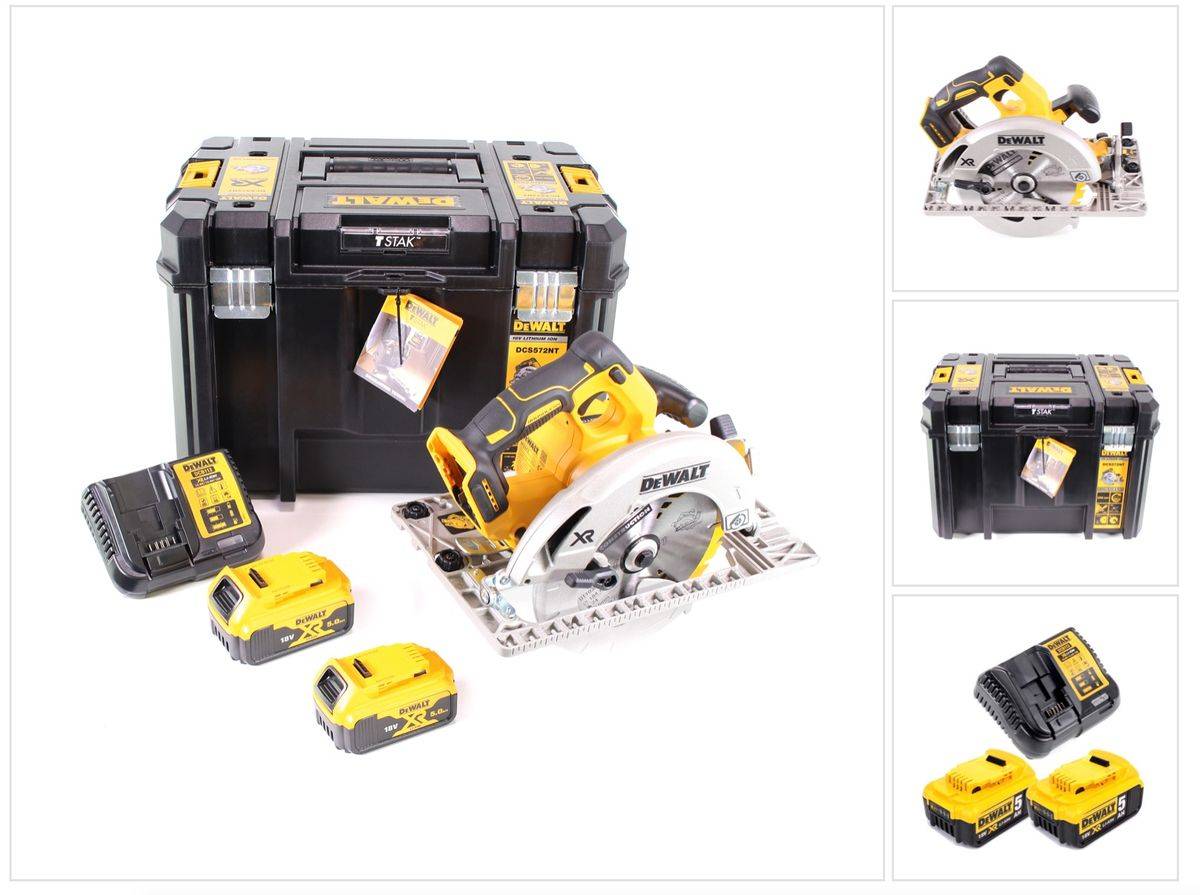 DeWalt DCS 572 P2 Akku Handkreissäge 18V 184 x 16 mm + 2x Akku 5,0 Ah + Ladegerät + T-STAK
