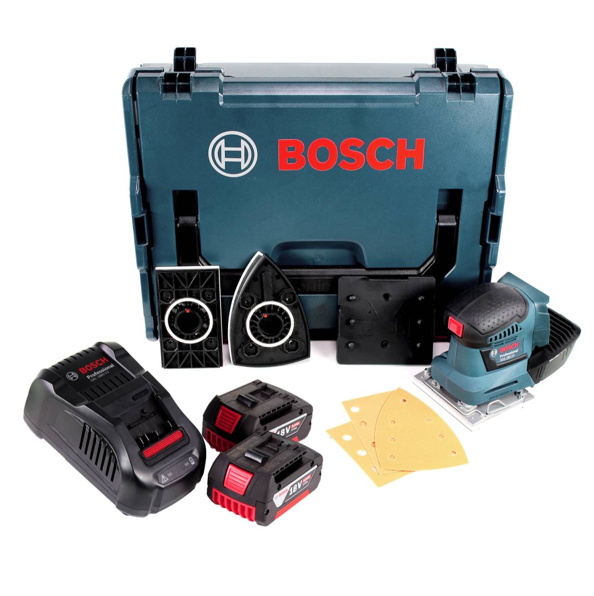 Bosch GSS 18V-10 Akku Schwingschleifer 18V + 2x Akku 5,0Ah + Ladegerät + L-Boxx