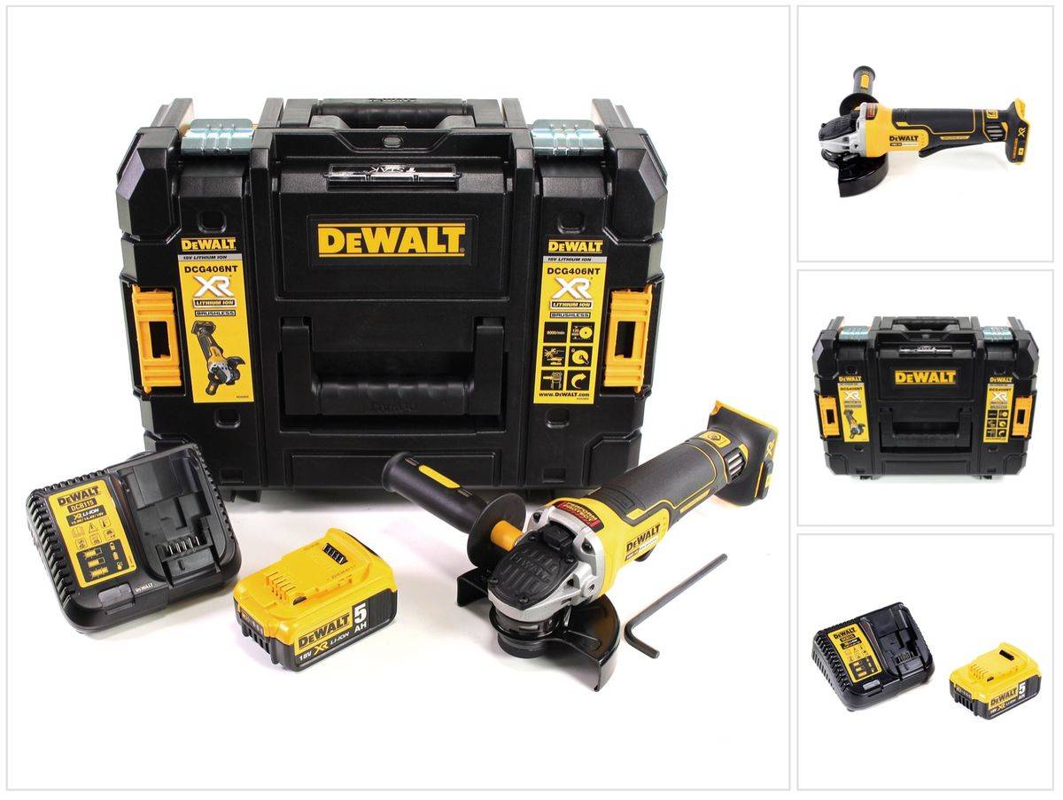 DeWalt DCG 406 P1 Akku Winkelschleifer 18V 125mm Brushless + 1x Akku 5,0Ah + Ladegerät + TSTAK