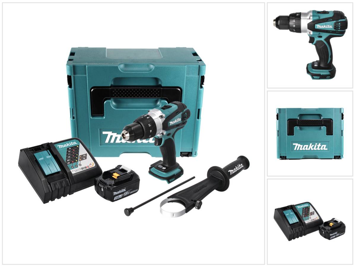 Makita DHP 458 RF1J Akku Schlagbohrschrauber 18 V 91 Nm + 1x Akku 3,0 Ah + Ladegerät + Makpac