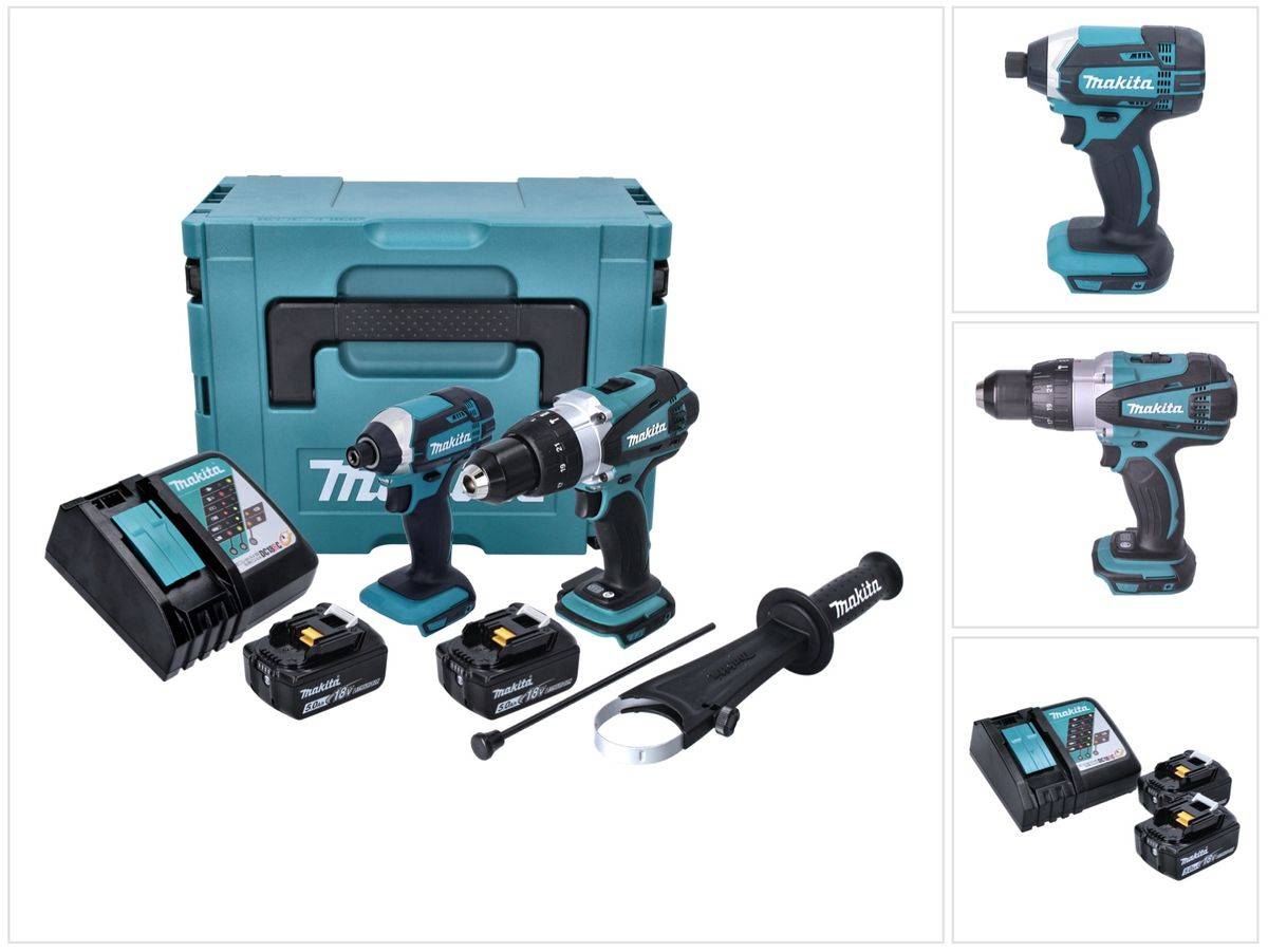 Makita DLX 2145 TJ Twin Pack 18V Akku Schlagbohrschrauber + Akku Schlagschrauber + 2x Akku 5,0Ah + Ladegerät + Makpac
