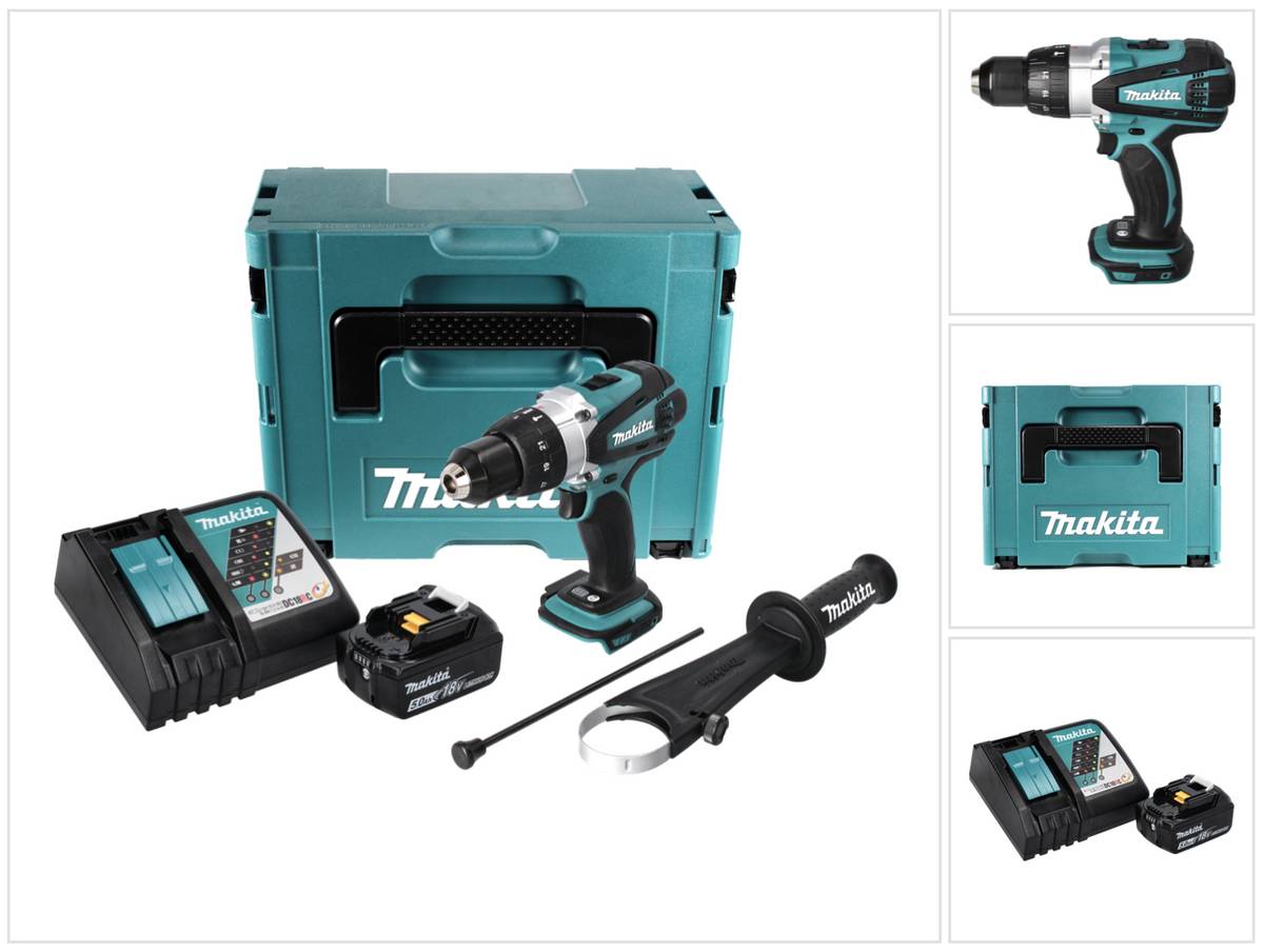 Makita DHP 458 RT1J Akku Schlagbohrschrauber 18 V 91 Nm + 1x Akku 5,0 Ah + Ladegerät + Makpac