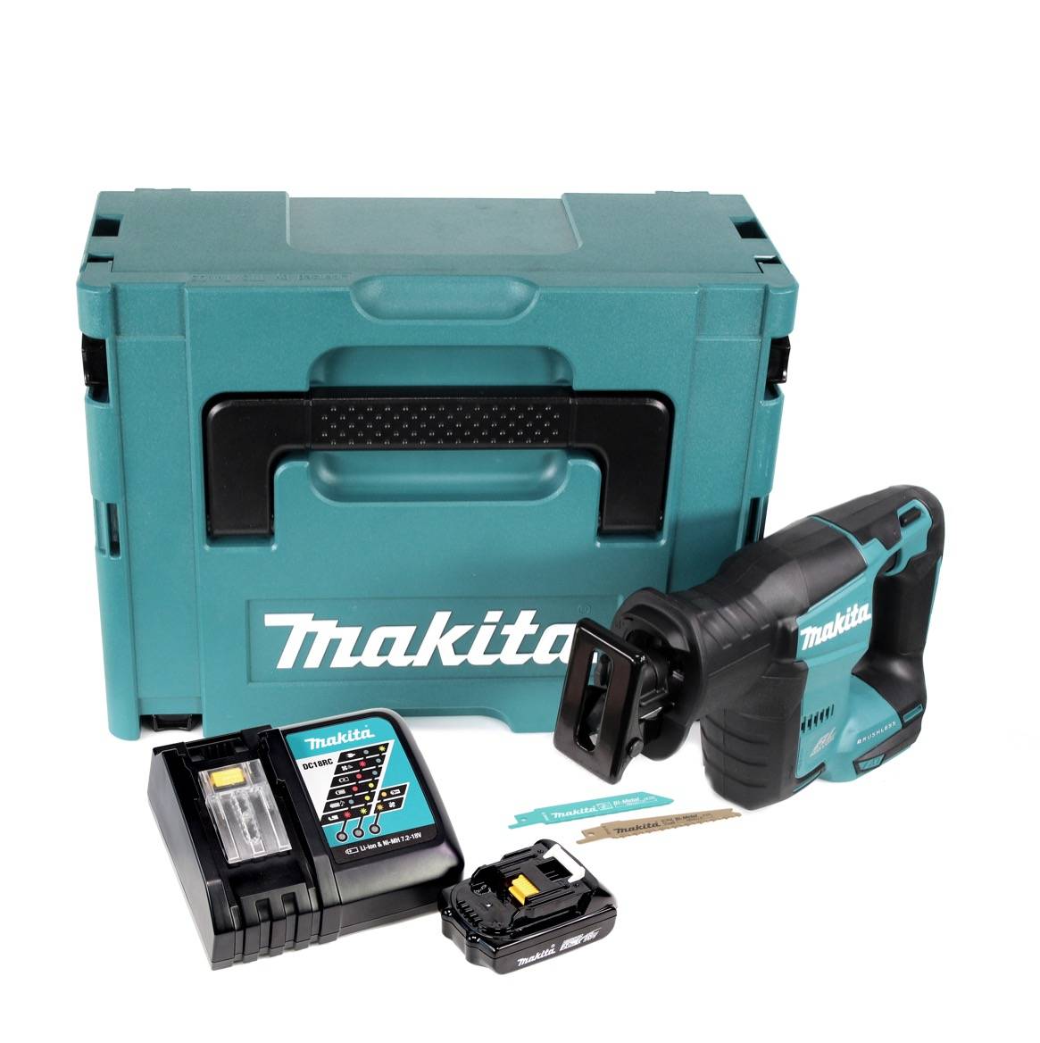 Makita DJR 188 RA1J Akku Reciprosäge Säbelsäge 18 V Brushless + 1x Akku 2,0 Ah + Ladegerät + Makpac