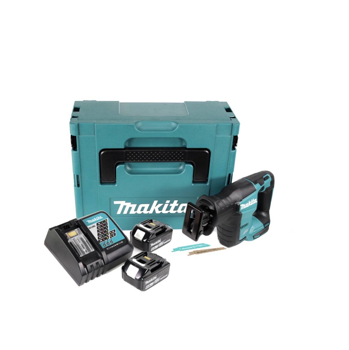 Makita DJR 188 RGJ Akku Reciprosäge 18 V Brushless Säbelsäge im Makpac + 2x 6,0 Ah Akku + Ladegerät