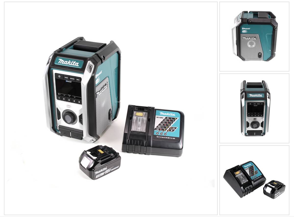 Makita DMR 115 RF1 Akku Baustellenradio 12V - 18V Bluetooth DAB+ IP65 + 1x Akku 3,0 Ah + Ladegerät