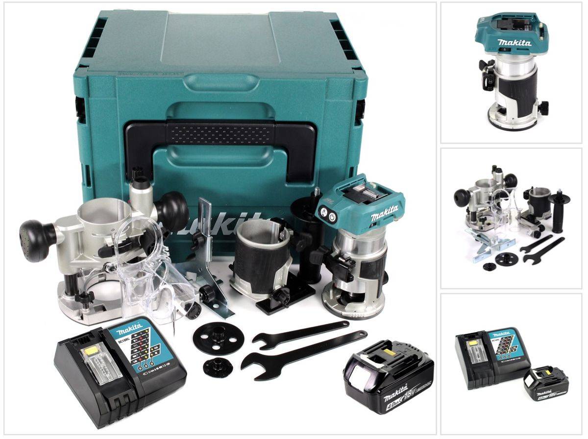 Makita DRT 50 RM1J X2 18 V Li-Ion Akku Brushless Multifunktionsfräse im Makpac inkl. Fräsmodule + 1x 4,0 Akku + Ladegerät
