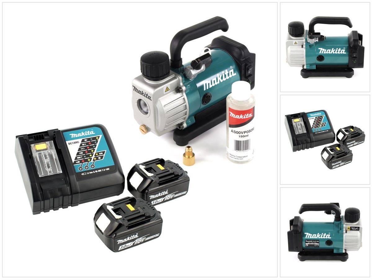 Makita DVP 180 RF 18V Akku Vakuumpumpe + 2x BL 1830 3,0 Ah Akku + DC 18 RC Ladegerät