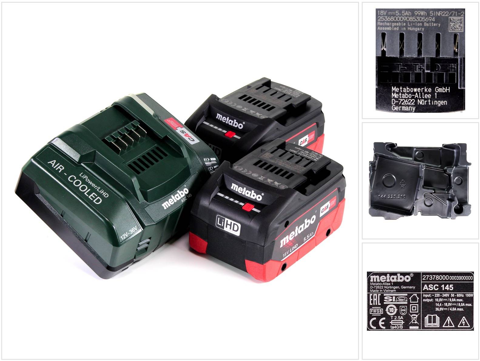 Metabo Akku Basis Set 18V mit 2x Akku LiHD 5,5Ah + Ladegerät ASC145 + Einlage ( 685122000 )