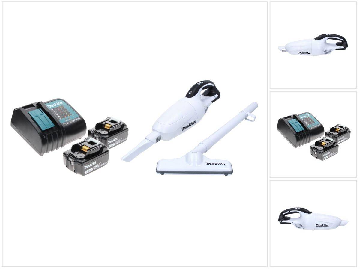 Makita DCL 181 FSF1 W Akku Staubsauger 18 V Weiß + 2x Akku 3,0 Ah + Ladegerät