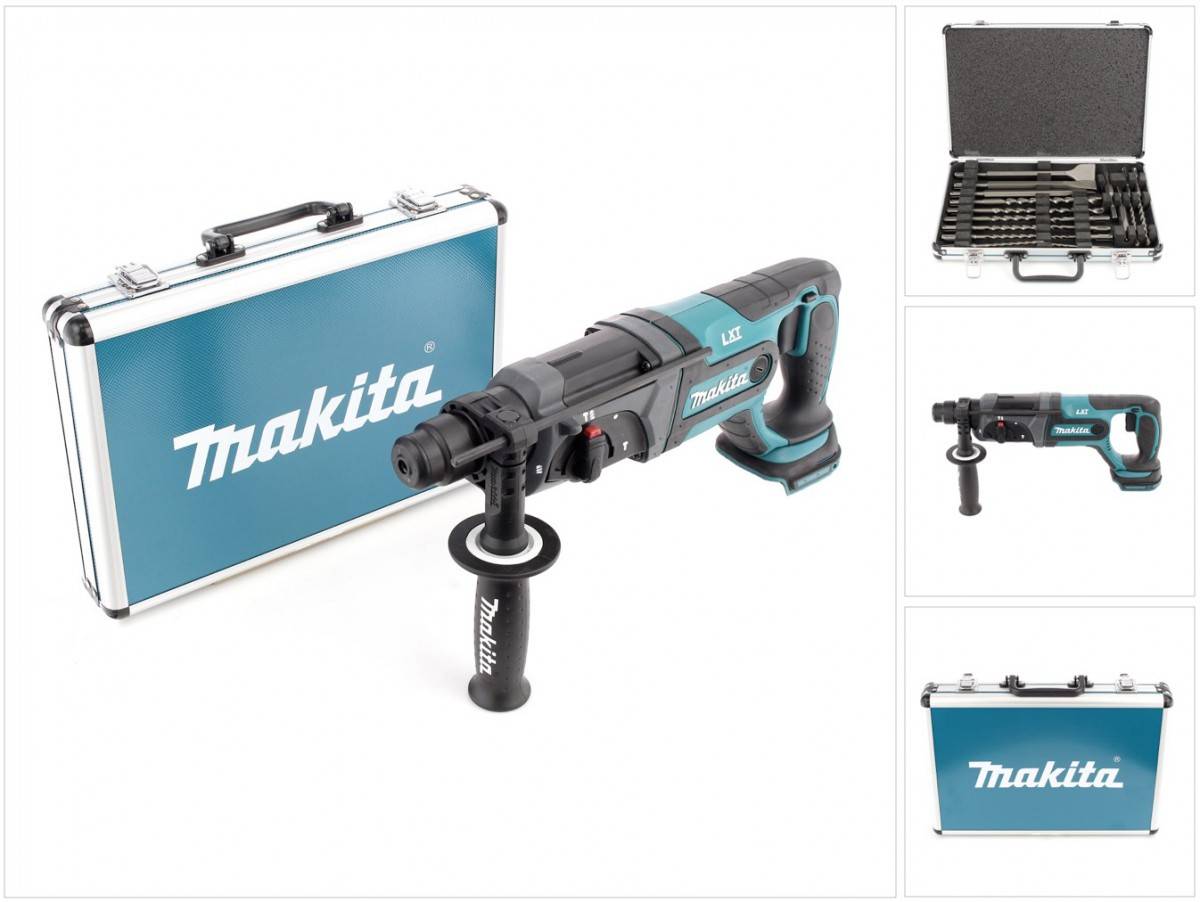 Makita DHR 241 18 V Li-ion Akku Bohrhammer mit SDS-Plus Aufnahme Solo + Makita D-42444 SDS-Plus Bohrer Meißel Set 17 tlg. im Alu Koffer