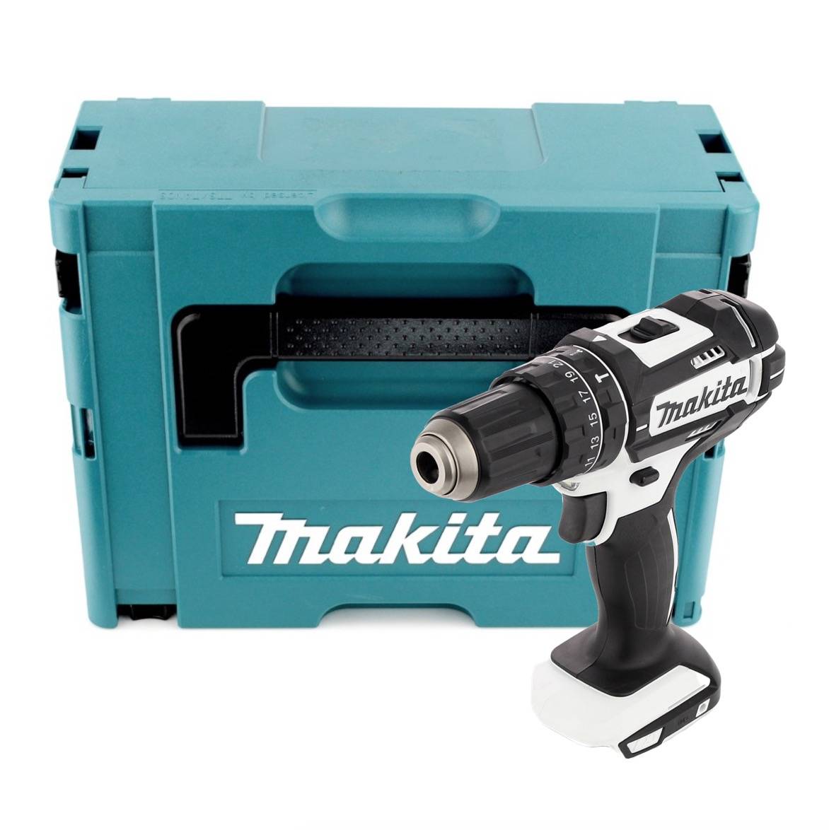Makita DHP 482 ZJ W Akku Schlagbohrschrauber 18 V 62 Nm Weiß + Makpac - ohne Akku, ohne Ladegerät
