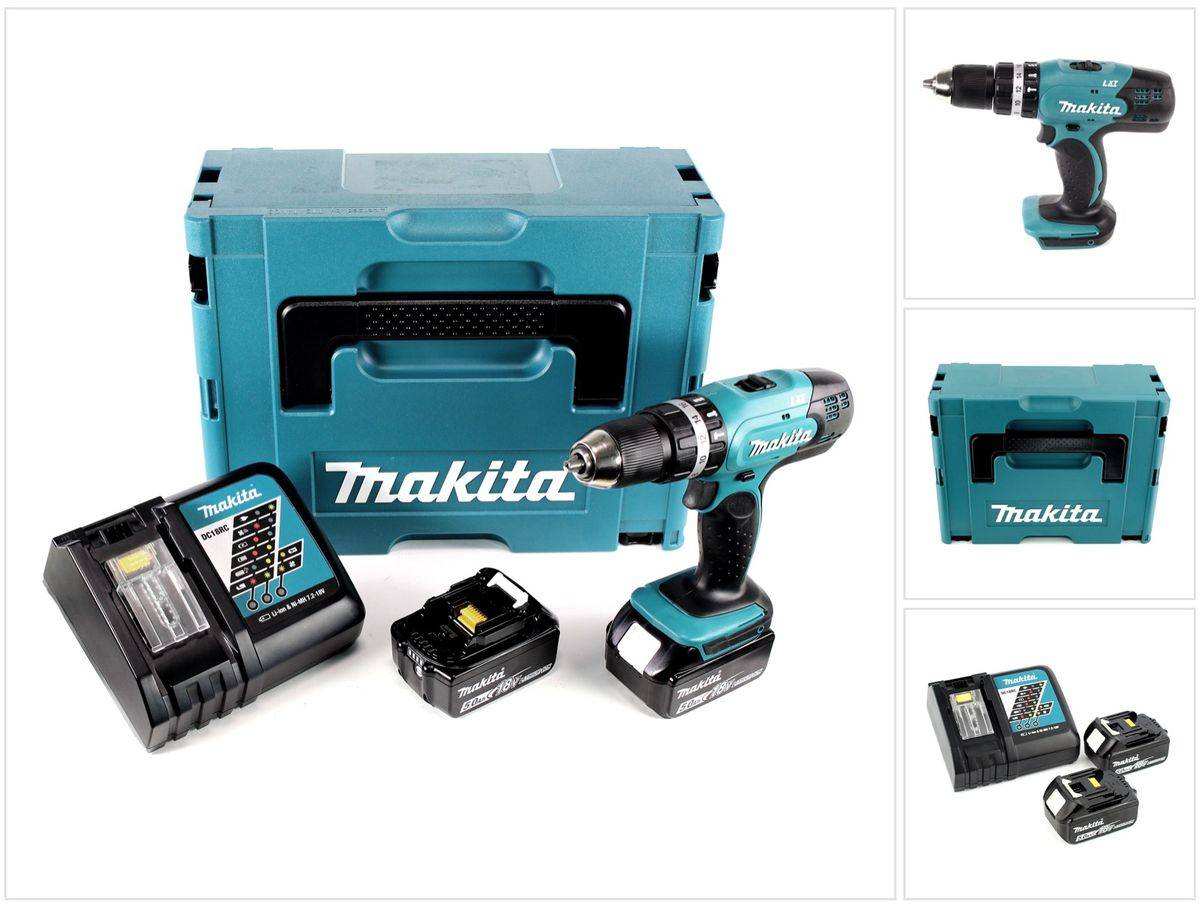 Makita DHP 453 RTJ Akku Schlagbohrschrauber 18V 42Nm + 2x Akkus 5,0Ah+ Ladegerät im Makpac 2