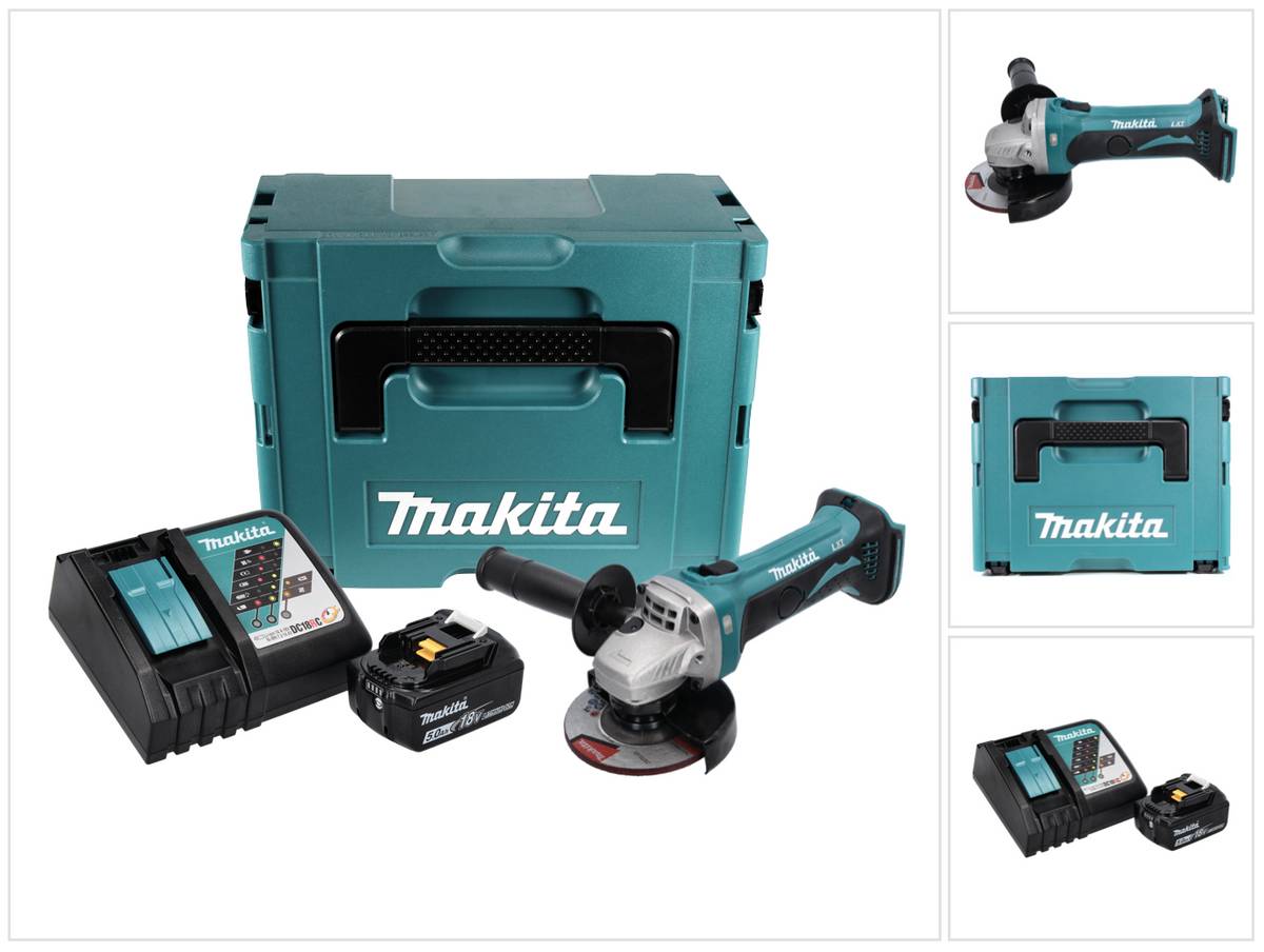 Makita DGA 452 RT1J Akku Winkelschleifer 18 V 115 mm + 1x Akku 5,0 Ah + Ladegerät + Makpac