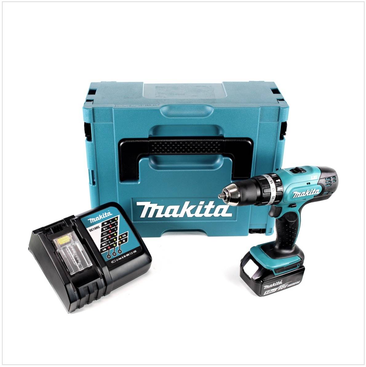Makita DHP 453 RT1J Akku Schlagbohrschrauber 18V 42Nm + 1x Akku 5,0Ah + Ladegerät im Makpac 2