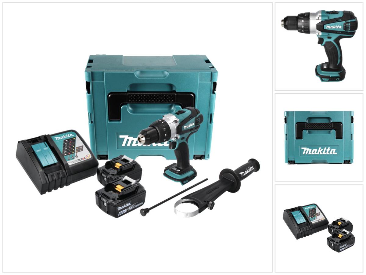 Makita DHP 458 RTJ Akku Schlagbohrschrauber 18 V 91 Nm + 2x Akku 5,0 Ah + Ladegerät + Makpac