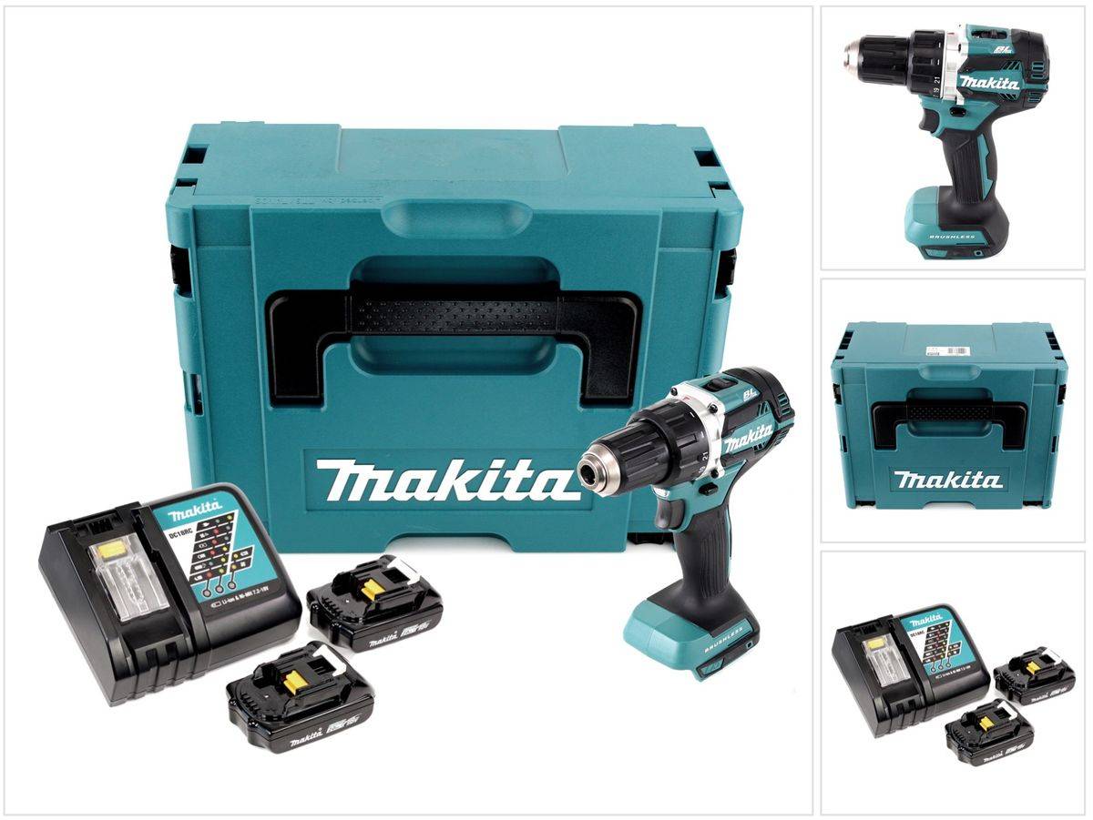 Makita DDF 484 RAJ Akku Bohrschrauber 18 V 54 Nm Brushless + 2x Akku 2,0 Ah + Ladegerät + Makpac