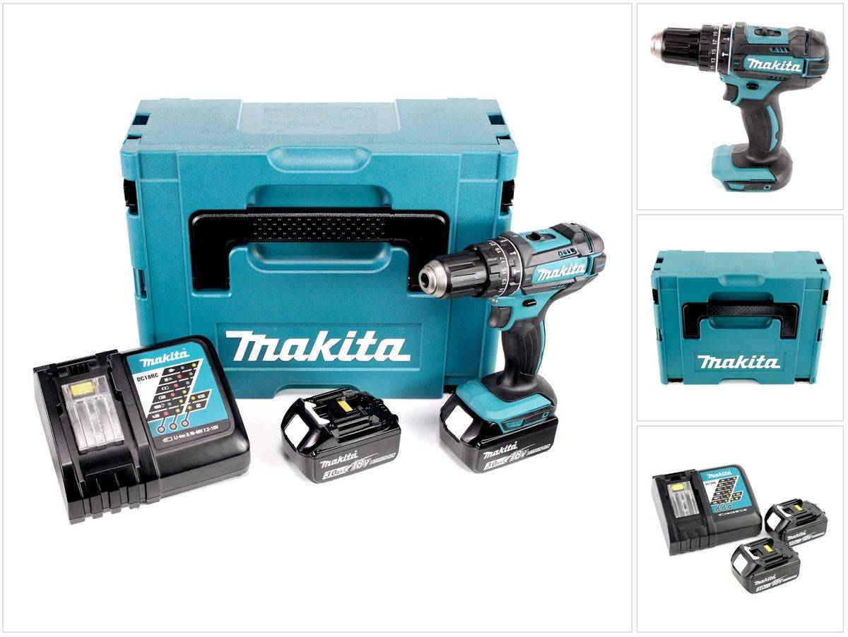 Makita DHP 482 RFJ Akku Schlagbohrschrauber 18V 62Nm + 2x Akkus 3,0Ah + Ladegerät im Makpac