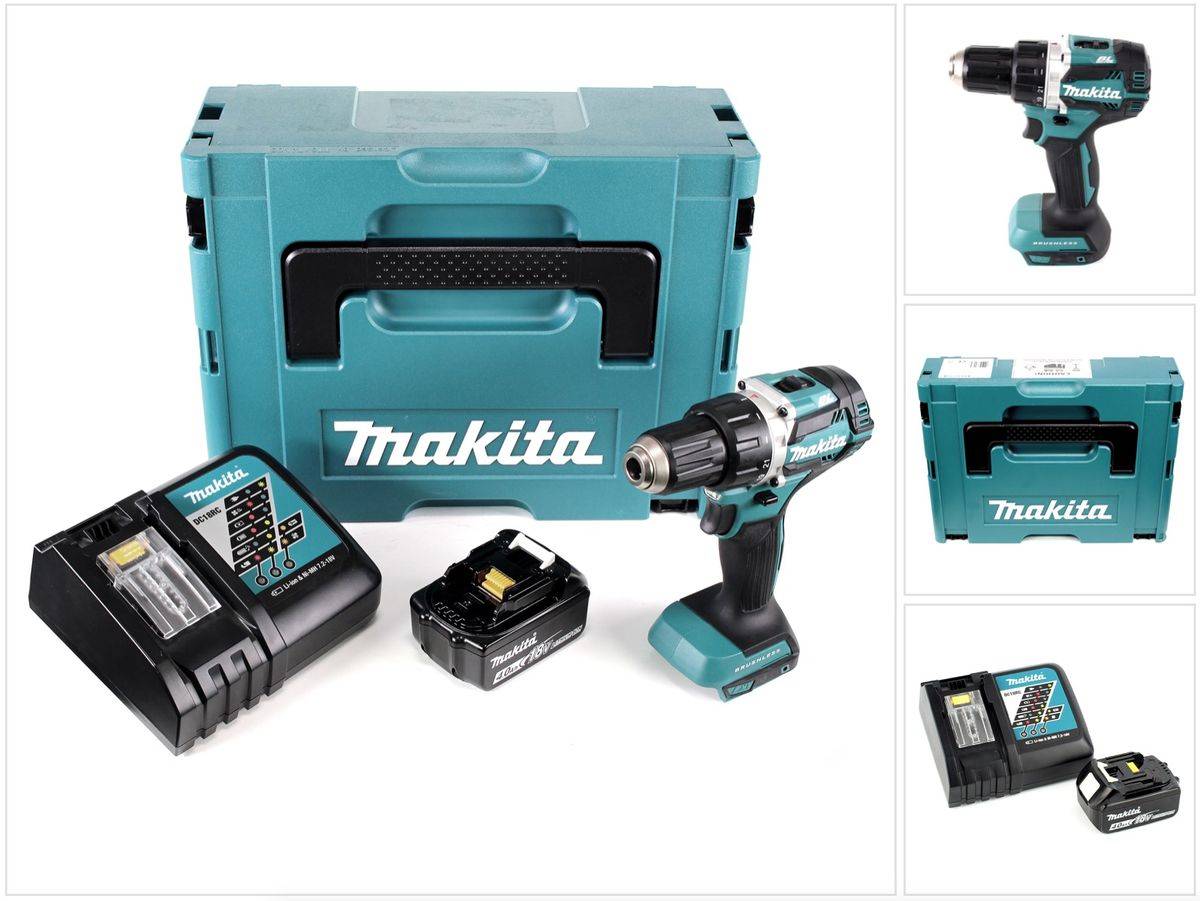 Makita DDF 484 RM1J 18 V Akku Bohrschrauber Brushless 54 Nm im Makpac mit 1x 4,0 Ah Akku und Ladegerät