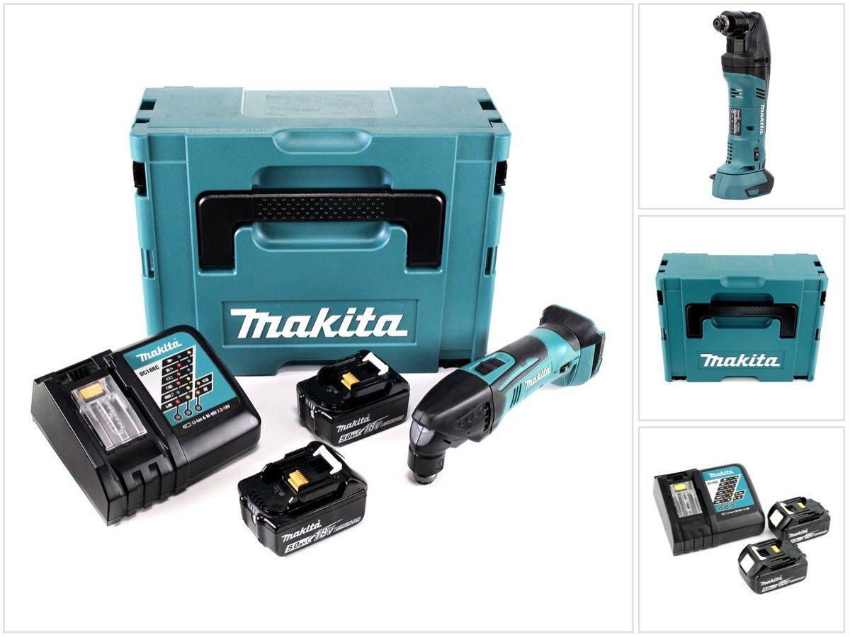 Makita DTM 50 RTJ 18V Li-Ion Akku Multifunktionswerkzeug im Makpac + 2x BL 1850 B 5,0 Ah Akku + 1x DC18RC Ladegerät