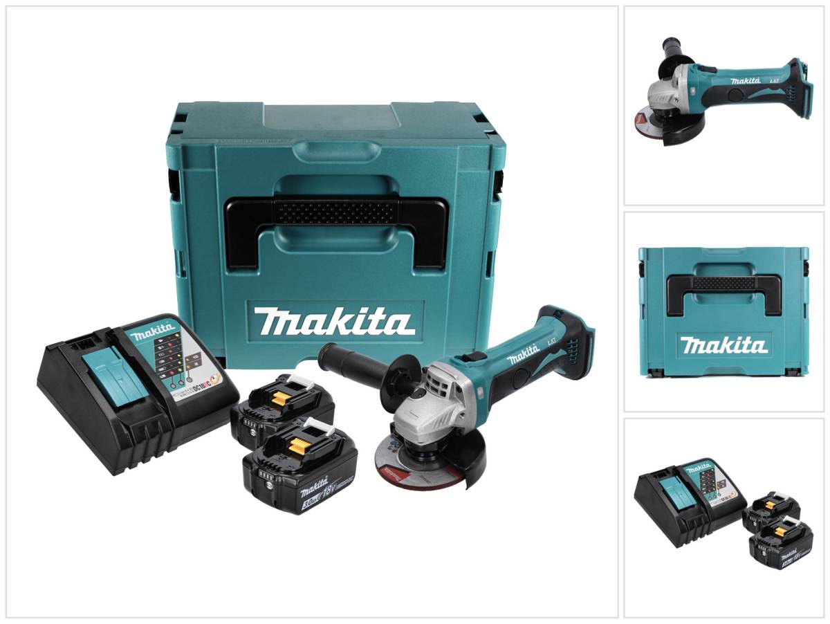 Makita DGA 452 RFJ Akku Winkelschleifer 18 V 115 mm + 2x Akku 3,0 Ah + Ladegerät + Makpac