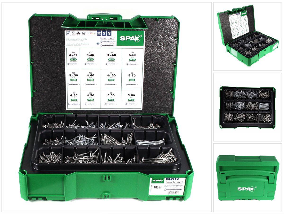 SPAX Box Senkkopf Schrauben Set 12 Größen 1385 tlg. im systainer ( 5000009172009 ) mit 5 BITs Torx T-STAR plus T20 4CUT WIROX