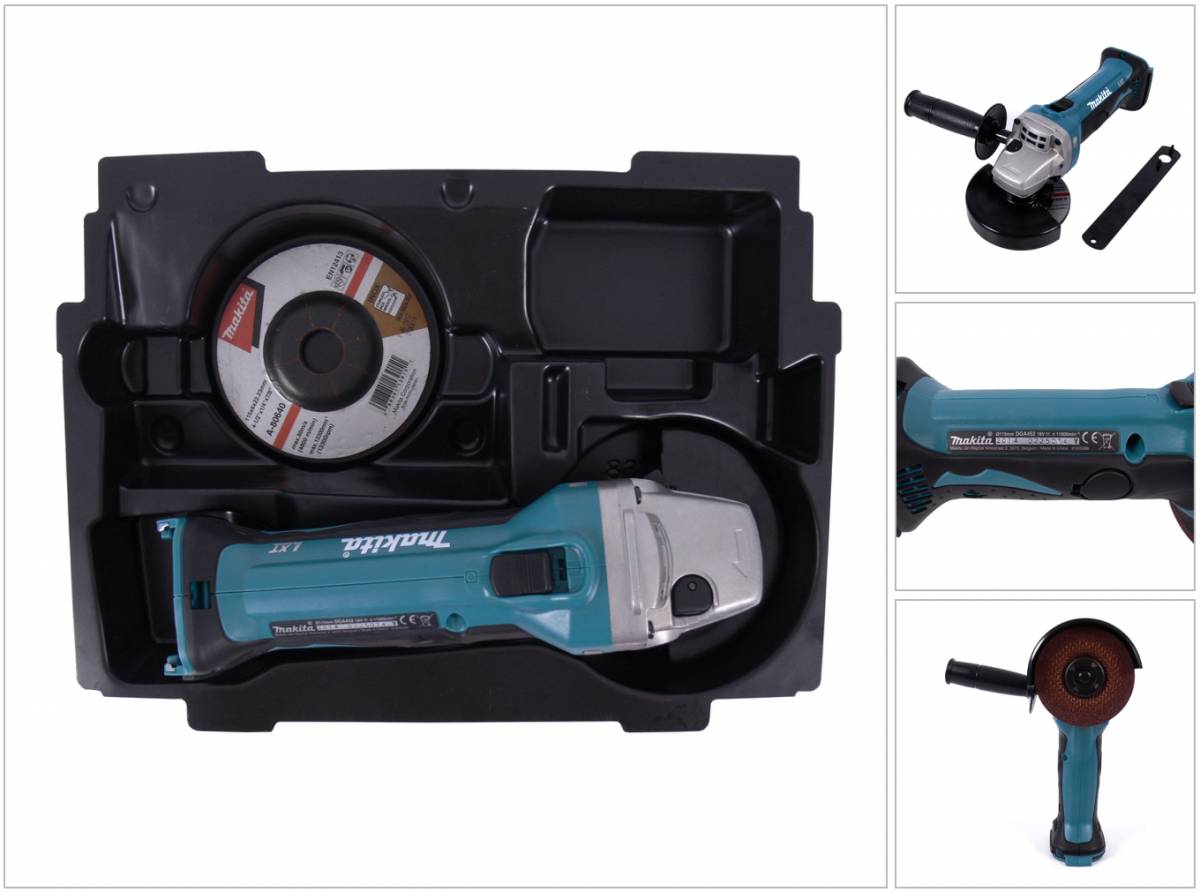 Makita DGA 452 ZE Akku Winkelschleifer 18V 115mm Solo + 1x passende Einlage für Makpac ( 837632-8 ) - ohne Akku, ohne Ladegerät