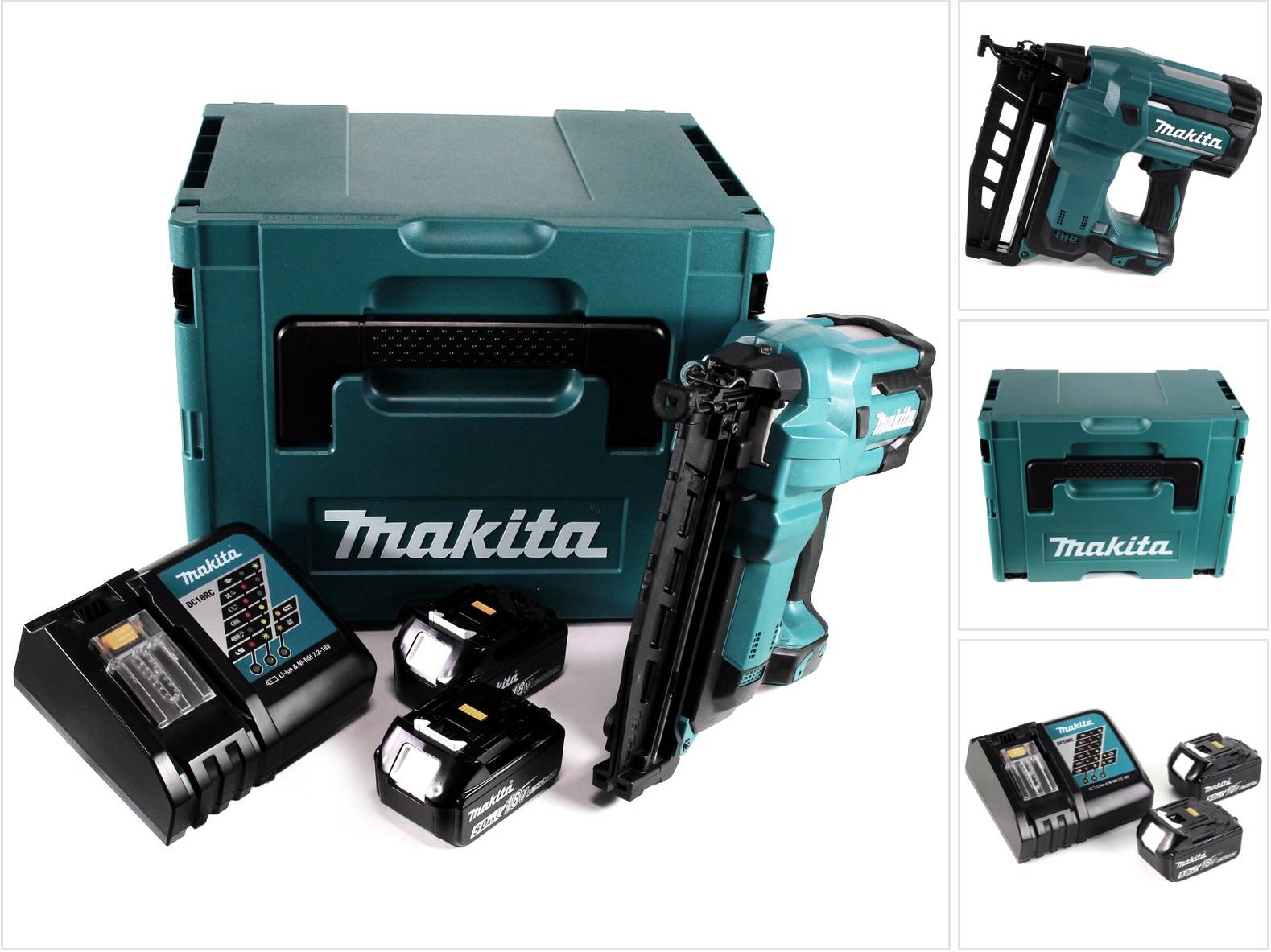 Makita DBN 600 RTJ Akku Stauchkopfnagler 18V + 2x Akku 5,0Ah + Ladegerät + Makpac