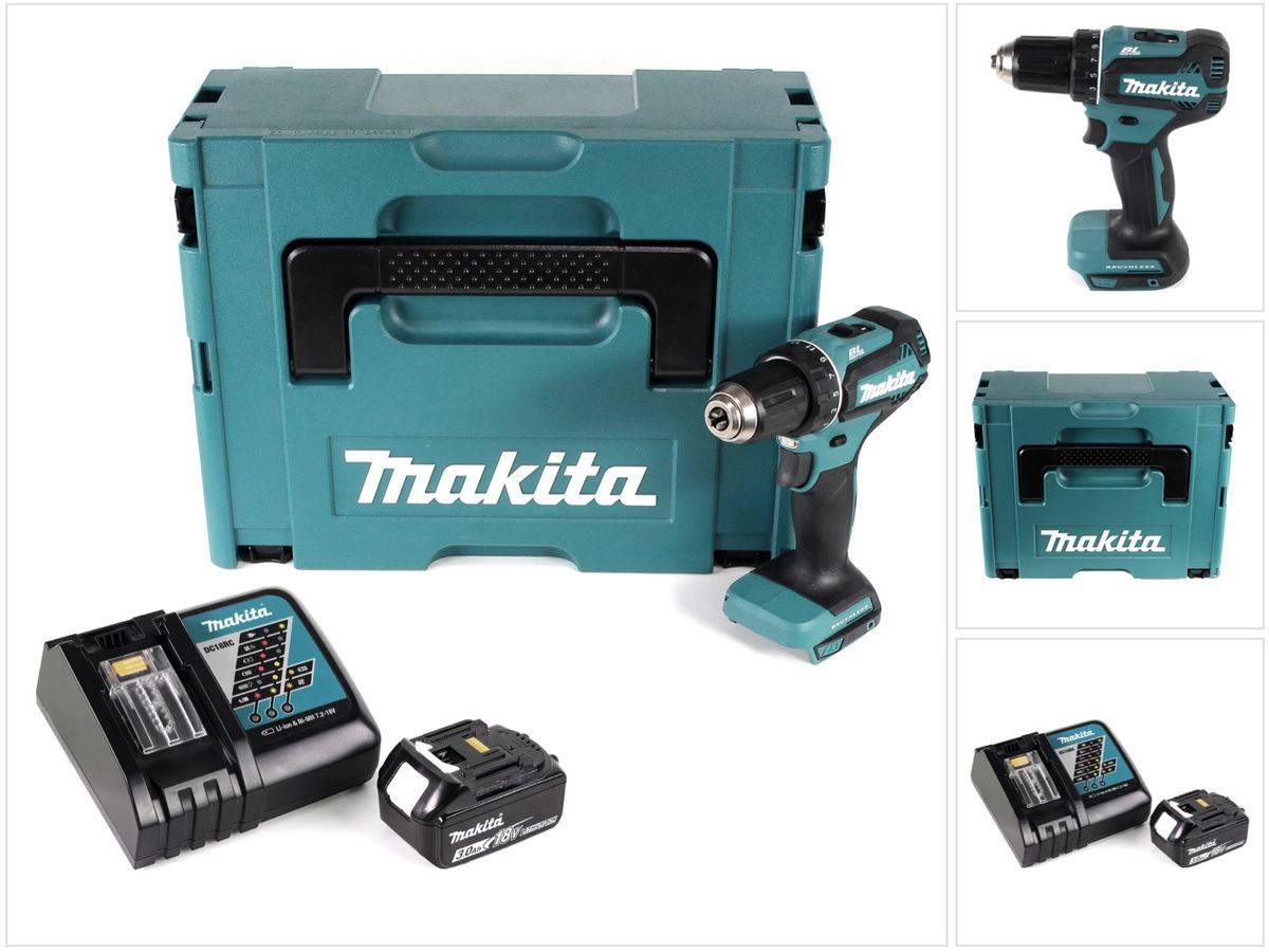 Makita DDF 485 RF1J Akku Bohrschrauber 18V 50Nm im Makpac + 1x Akku 3,0 Ah + Ladegerät