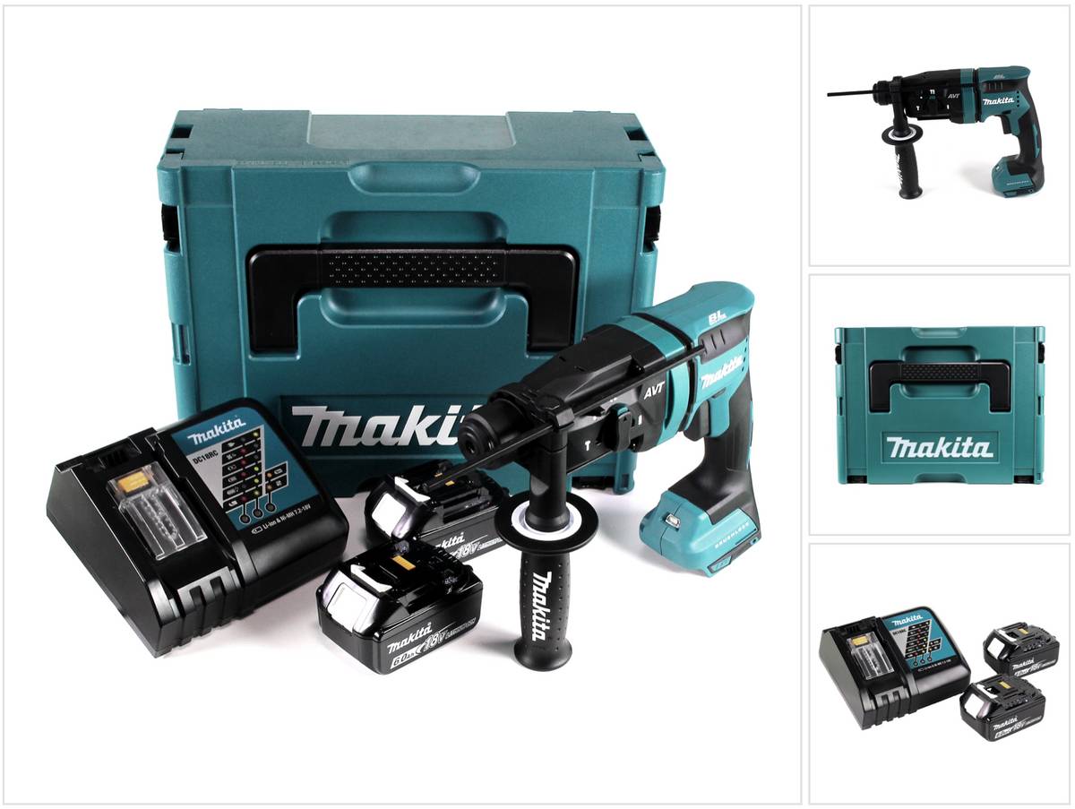Makita DHR 182 RGJ Akku Bohrhammer 18V 1,7J SDS plus Brushless + 2x Akku 6,0Ah + Ladegerät + Makpac