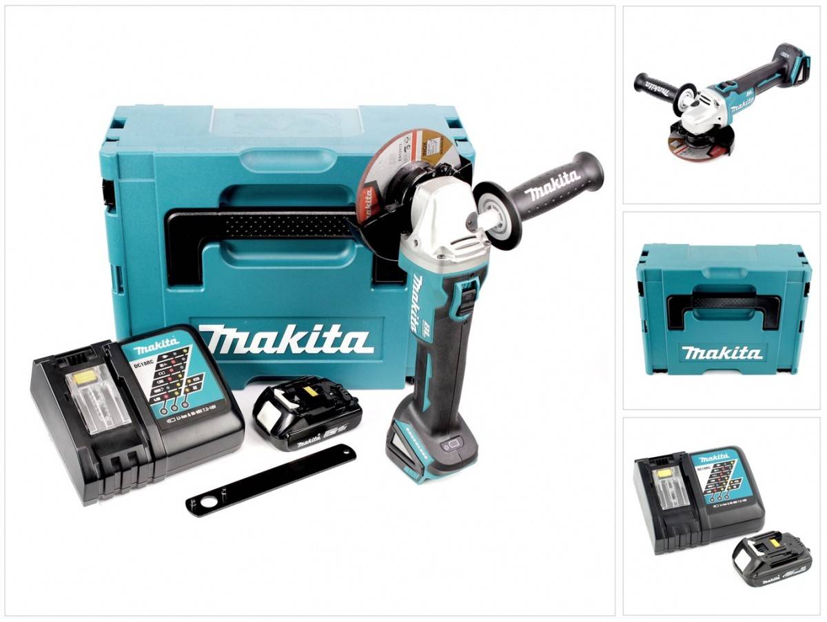 Makita DGA 504 RA1J Akku Winkelschleifer 18 V 125 mm Brushless + 1x Akku 2,0 Ah + Ladegerät + Makpac