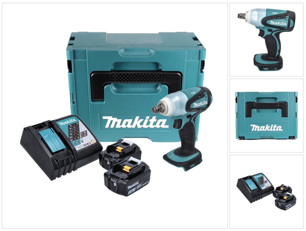 Makita DTW 251 RFJ Akku Schlagschrauber 18 V 230 Nm 1/2" + 2x Akku 3,0 Ah + Ladegerät + Makpac