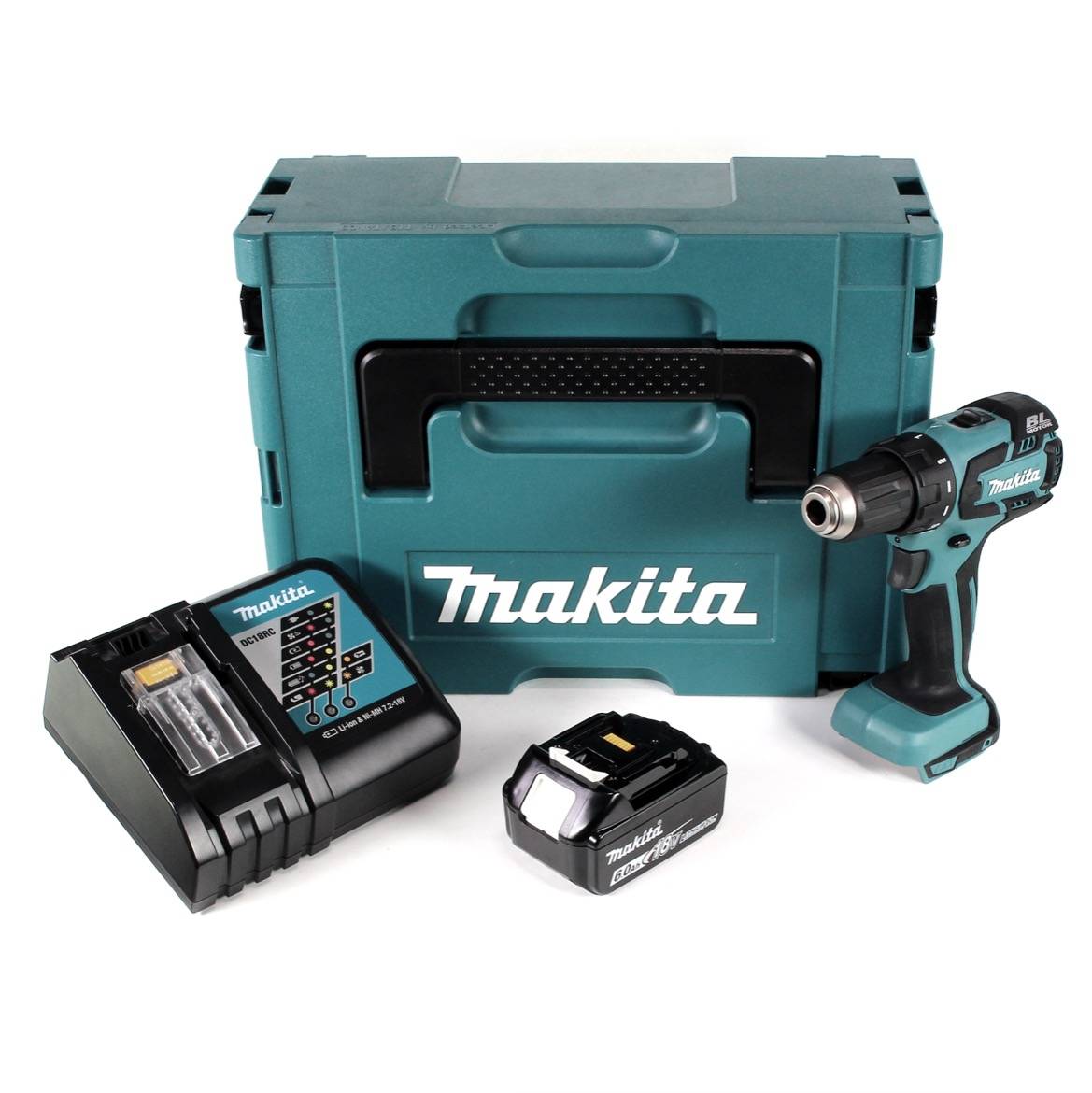 Makita DDF 459 RG1J Akku Bohrschrauber 18V 45Nm im Makpac + 1x 6,0 Ah Akku + Ladegerät