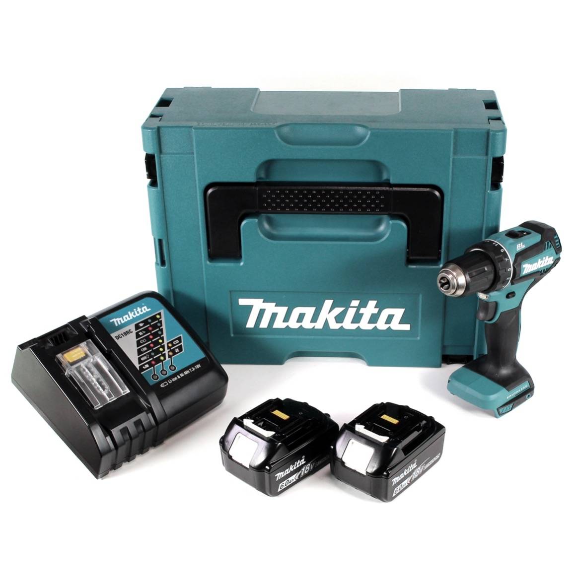Makita DDF 485 RGJ Akku Bohrschrauber 18V 50Nm im Makpac + 2x 6,0 Ah Akku + Ladegerät