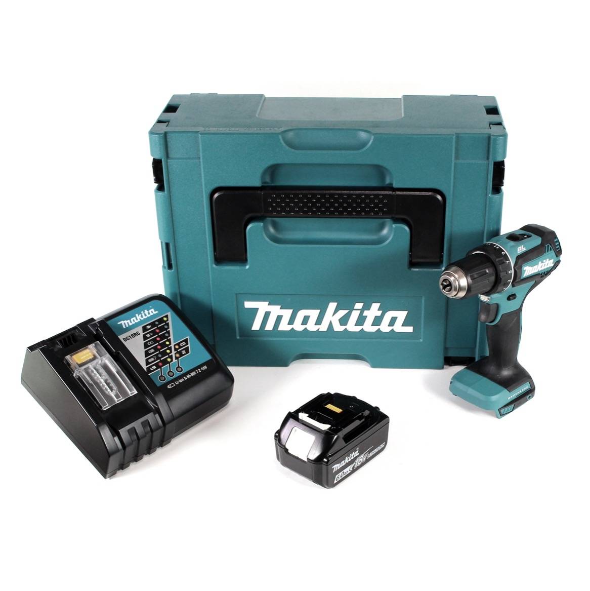 Makita DDF 485 RG1J Akku Bohrschrauber 18V 50Nm im Makpac + 1x 6,0 Ah Akku + Ladegerät