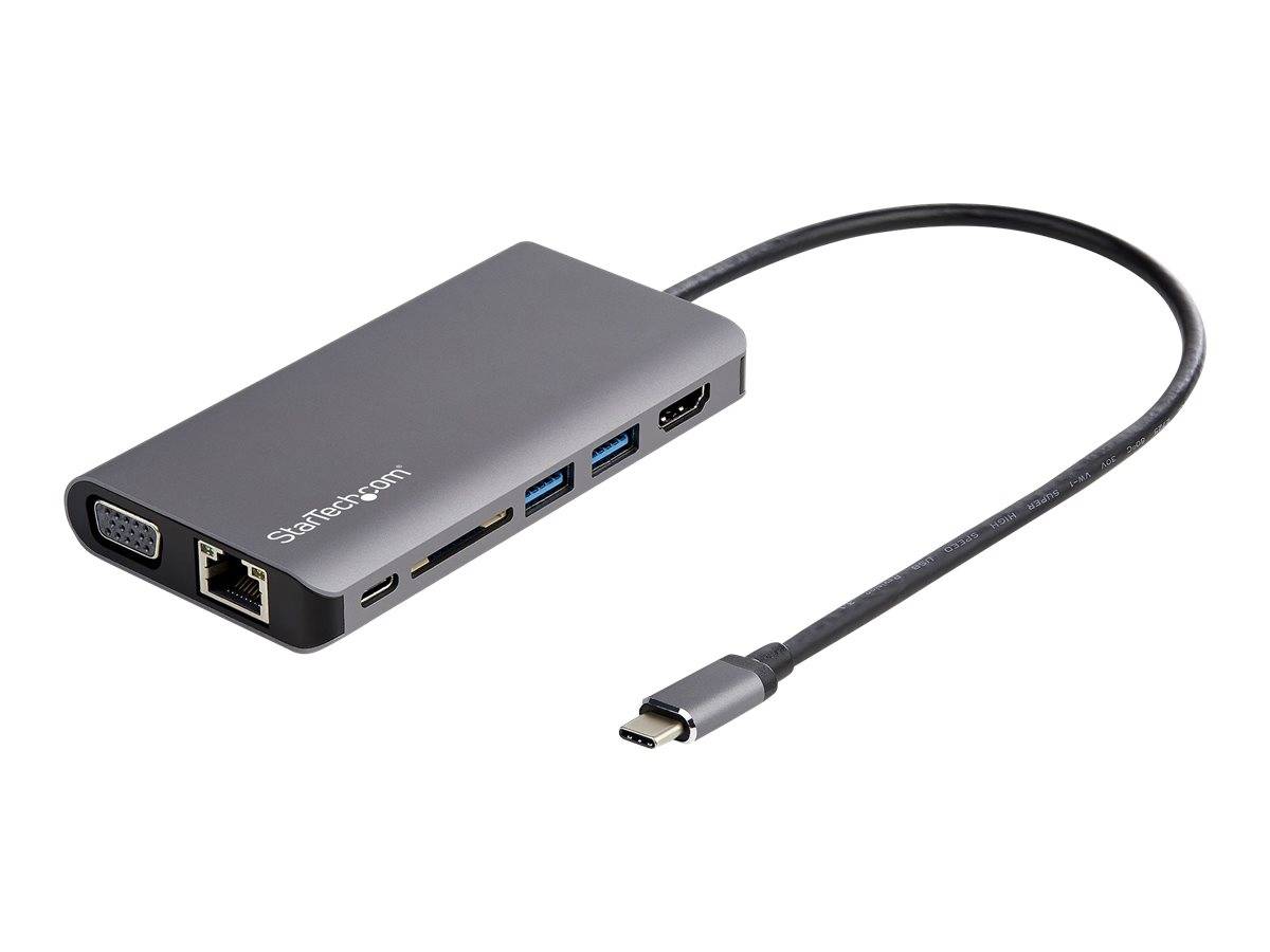 StarTech.com USB C Multiport Adapter, USB-C Mini Travel Dock with 4K HDMI or 1080p VGA, 3x USB 3.0 Hub, SD, GbE, Audio, 100W PD Pass-Through