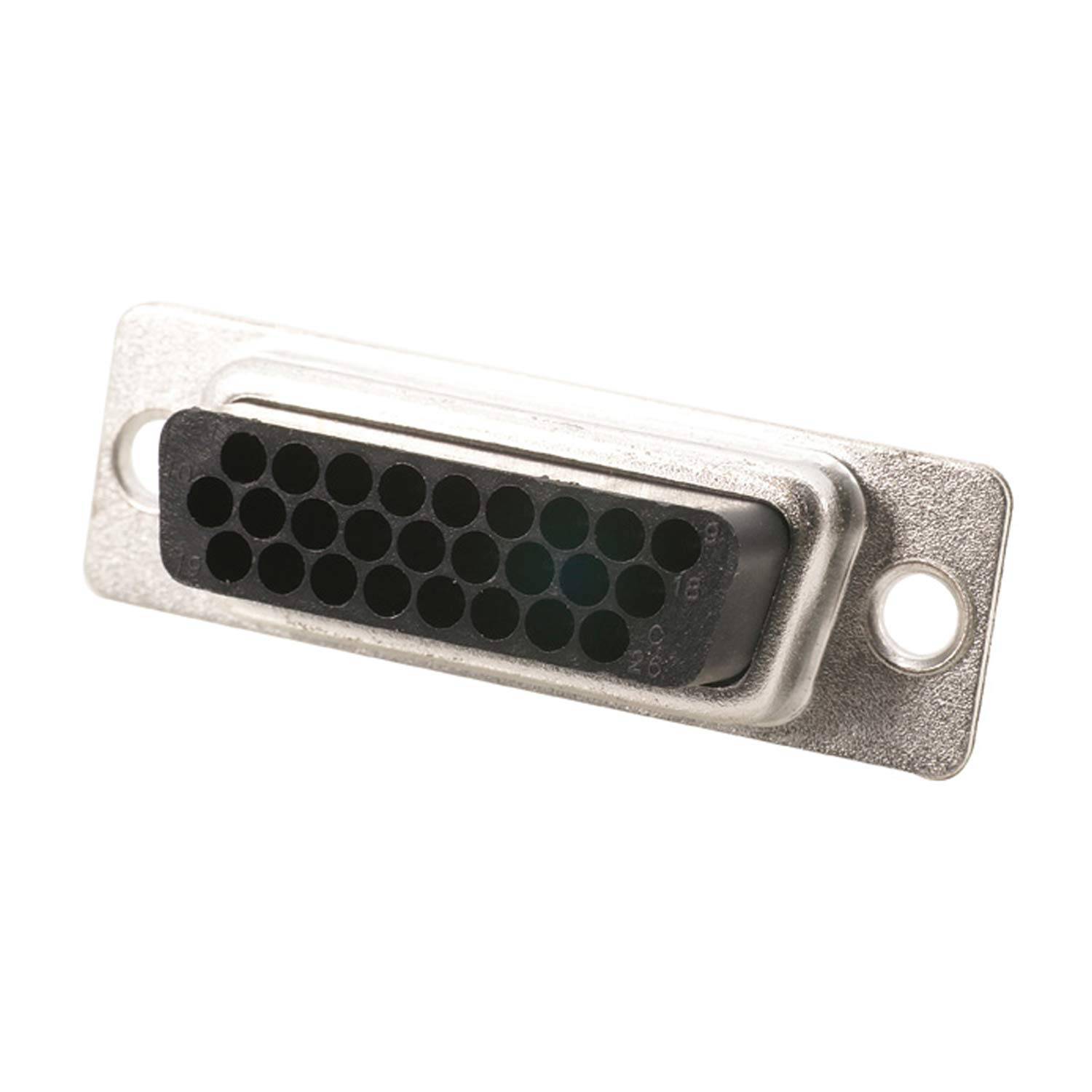 Ein metallischer Anschluss mit mehreren kleinen kreisförmigen Löchern, der für elektrische Verbindungen konzipiert ist und zwei Befestigungslöcher an den Seiten aufweist.