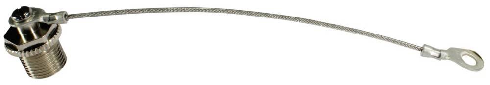 Flexibles geflochtenes Metallkabel mit einer Gewindebefestigung an einem Ende und einer Ösenöse am anderen Ende.