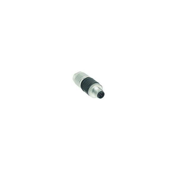 Kleiner zylindrischer Metallsensorstecker mit geripptem schwarzem Griff, isoliert auf weißem Hintergrund dargestellt.