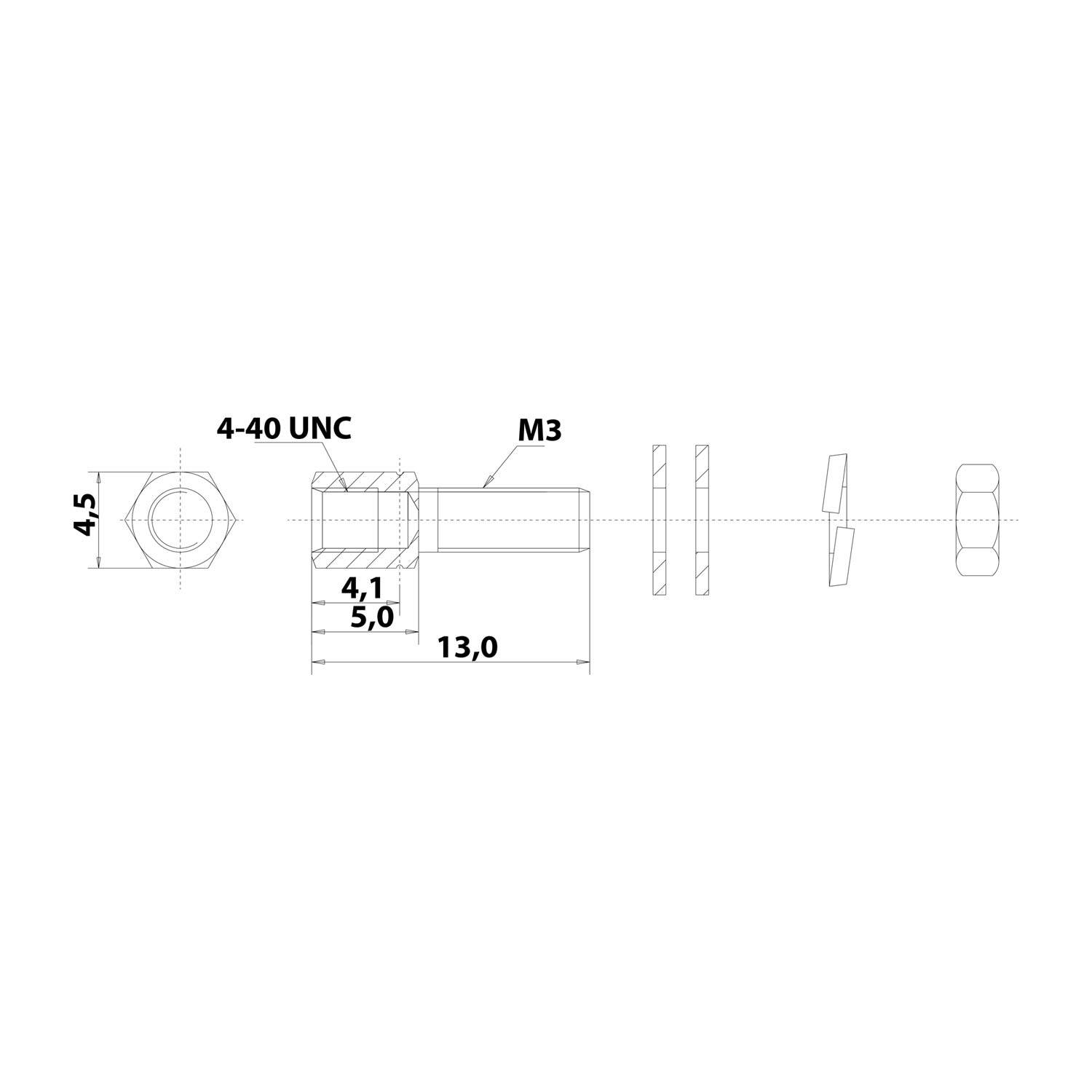D-Sub Schraubbolzen-Set mit Mutter und Scheiben passend für Baugröße 9-50 Gewindelänge 8,0mm - 1Stück
