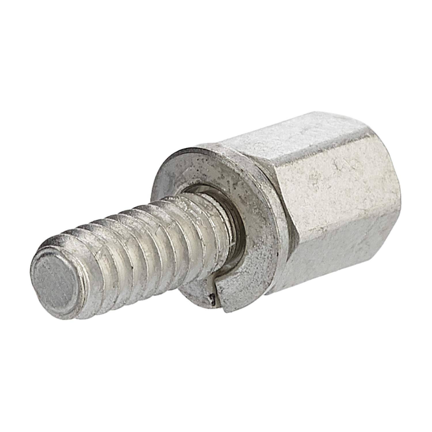 Eine silberne Metallgewindeschraube mit sechskantigem Kopf.