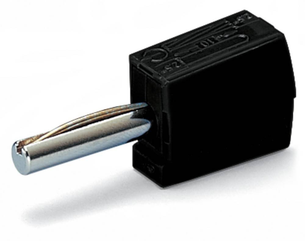 Eine kleine schwarze rechteckige elektronische Komponente mit zwei Metallstiften wird aus der Nähe gezeigt, wobei ihre Details und ihr Design hervorgehoben werden.