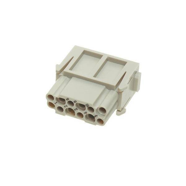 Ein weißer elektrischer Steckverbinder mit acht kreisförmigen Öffnungen, angeordnet in zwei Reihen, der für mehrere Verbindungen in elektronischen Geräten verwendet wird.