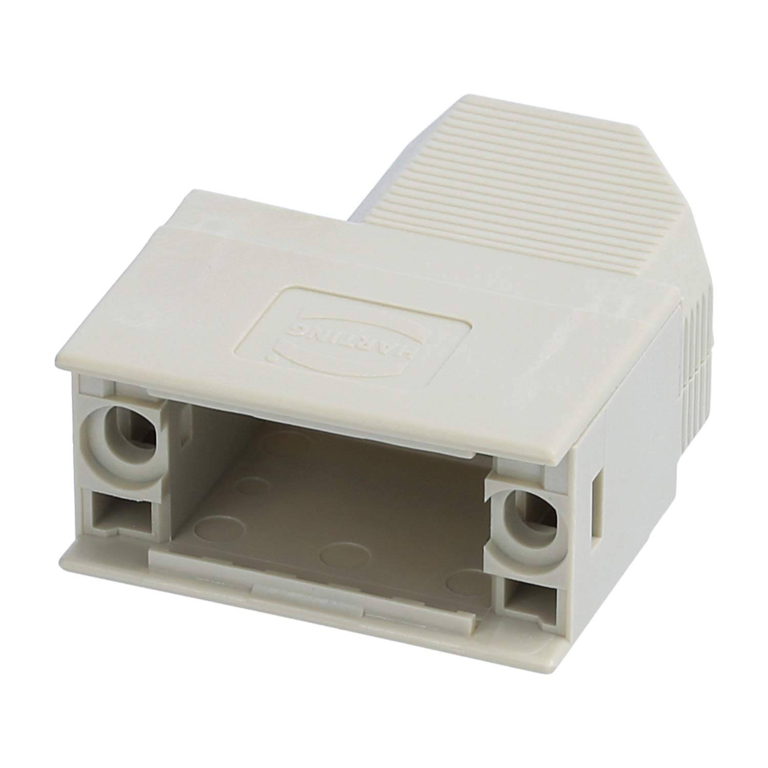 Ein beige Kunststoff-RJ45-Steckergehäuse für Netzwerkkabel, das zum Umschließen und Schutz des Steckers konzipiert ist.