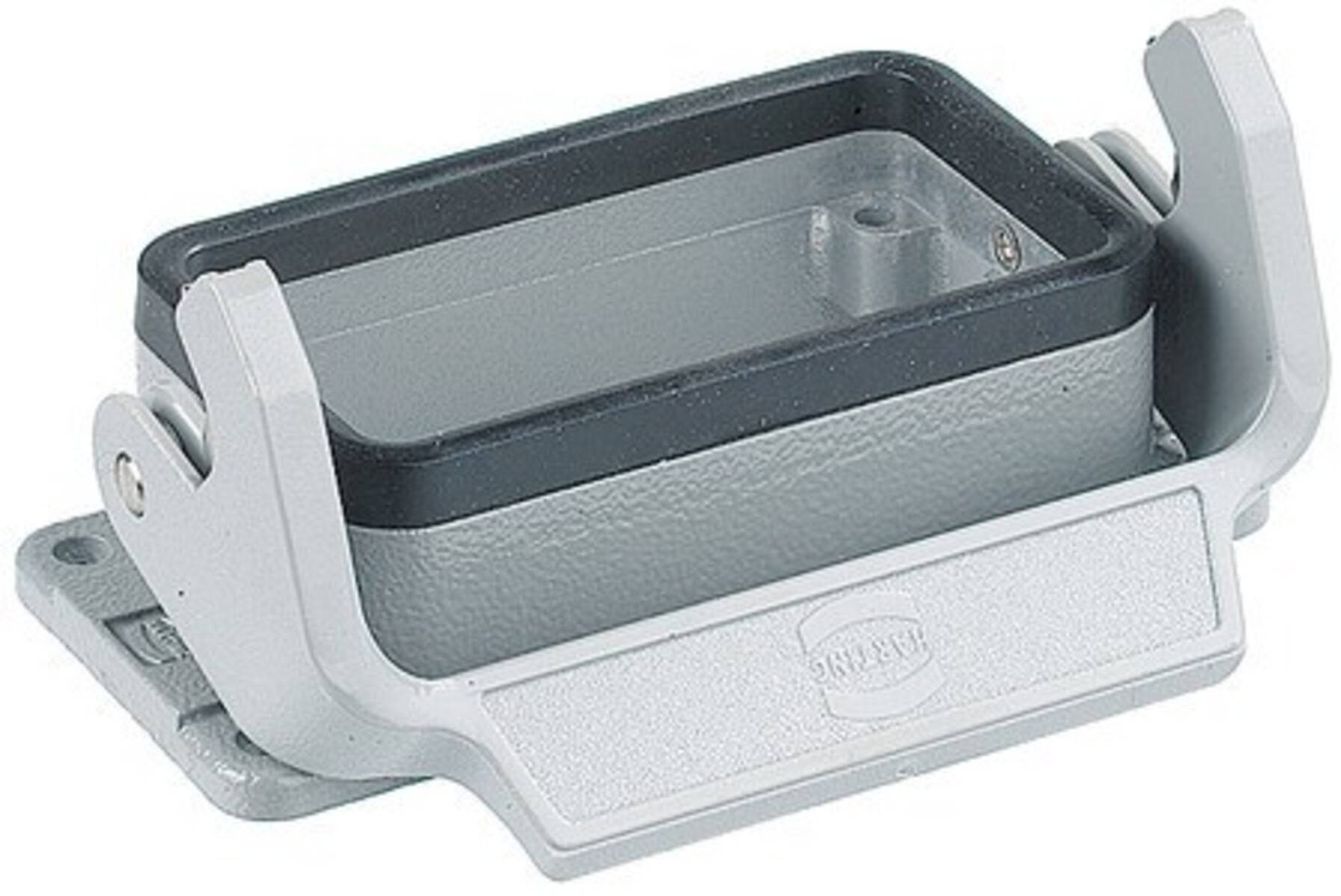 Rechteckiges Metallgehäuse für elektrische Anwendungen mit abnehmbarem Deckel, das üblicherweise zur Unterbringung von Kabeln oder elektronischen Komponenten verwendet wird.