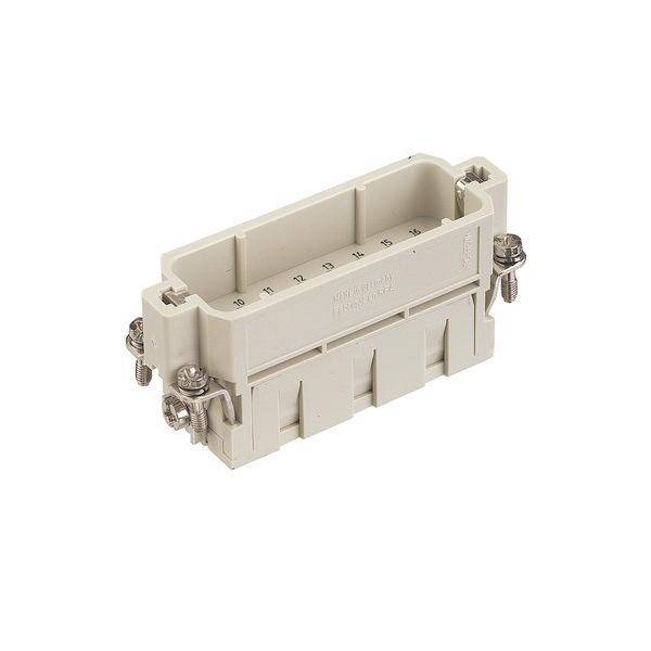 Ein rechteckiger, beige farbener elektrischer Steckverbinder mit nummerierten Steckplätzen und Metallschrauben an den Seiten, der für eine sichere Drahtbefestigung konzipiert ist.