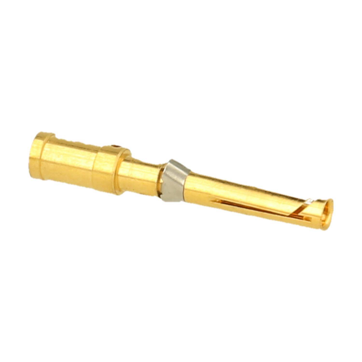 Gold, ausziehbares Teleskop, nach links geneigt vor weißem Hintergrund.