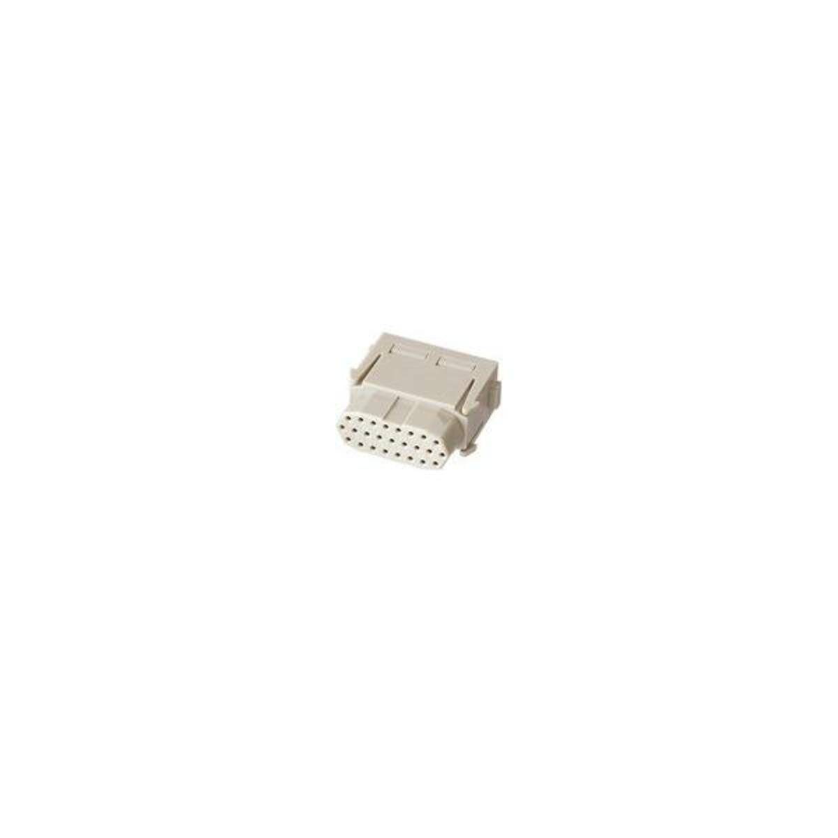 Kleiner beiger D-Sub-Stecker (weiblich) auf weißem Hintergrund.