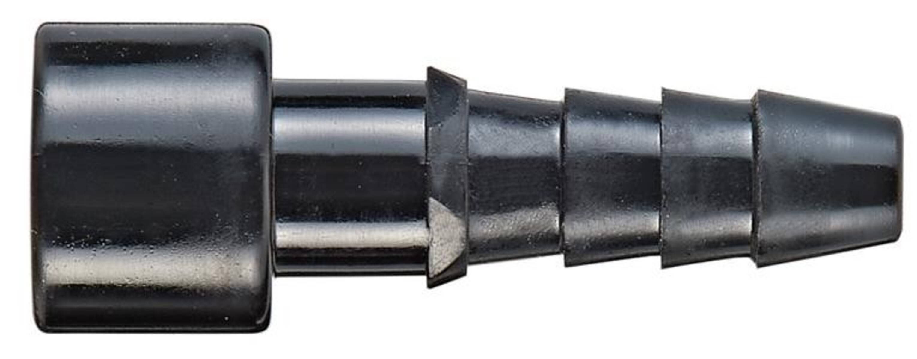 Ein Nahaufnahmefoto eines glänzend schwarzen Metallobjekts mit einer sich verjüngenden zylindrischen Form, möglicherweise eine Düse oder ein Verbindungselement.